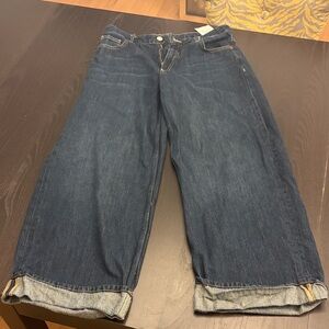 Zara Women’s Dark Blue Wide-Leg Cropped Jeans